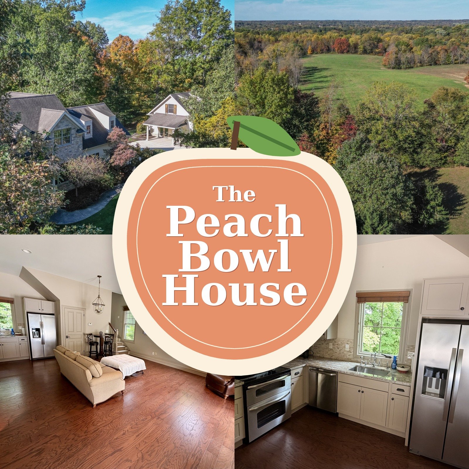 The Peach Bowl House — Bloomington Indiana rental with wooded views, hardwood living room and full kitchen